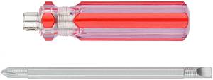 Отвертка с переставным жалом, пластиковая красная прозрачная ручка 6х85 мм PH2/SL6 КУРС