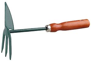GRINDA 250 мм, 3 зубца, углеродистая сталь, сердцевидное лезвие, деревянная ручка, садовая мотыжка (8-421239)