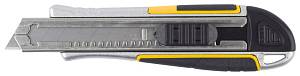 Нож STAYER "PROFI" обрезиненная рукоятка Super Grip,метал. корпус,автостоп,допфиксатор,кассета на 6 лезвий,18мм 09146