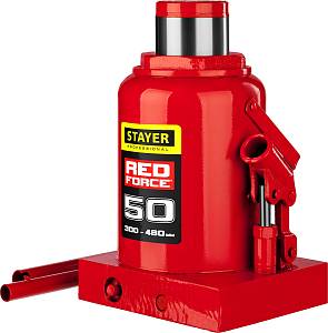 STAYER RED FORCE, 50 т, 300 - 480 мм, бутылочный гидравлический домкрат, Professional (43160-50)